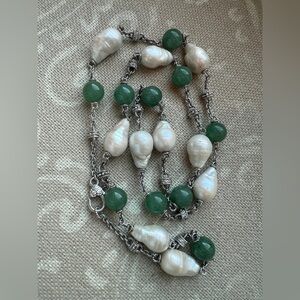 judith ripka 925 baroque pearls Green aventurine Necklace 34.5 inch RARE vintage